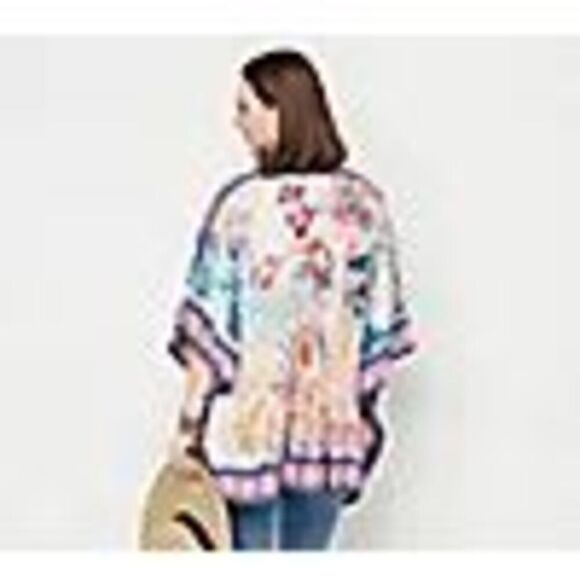 Tolani 3X Reg Printed Open Front 100% Modal Woven Wrap Raelyn Blue Tie Dye NWT - Picture 2 of 11